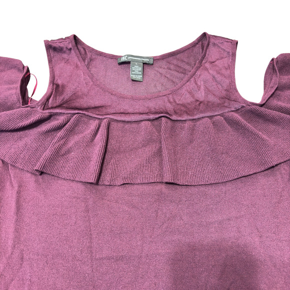 International Concepts Cold Shoulder Ruffle Top Purple Short Sleeve Blouse Large - Picture 2 of 13